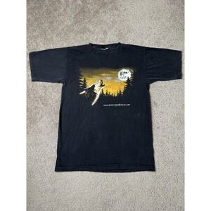 Vintage Mens Tshirt 90s Wolf Pack Howling Graphic Crewneck Nature Black, Size M